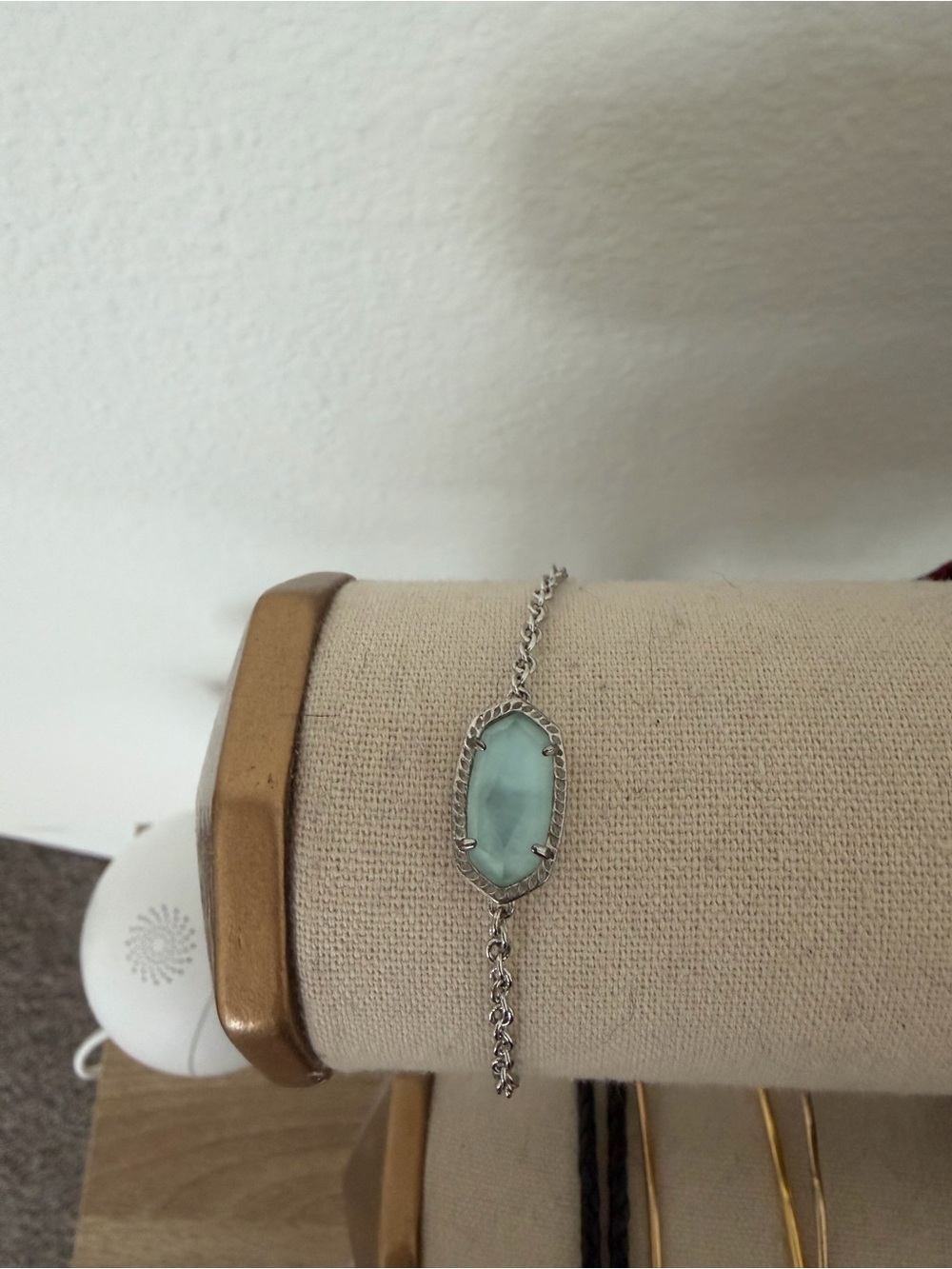 Kendra Scott Silver Adjustable Chain Bracelet with Aqua Stone
